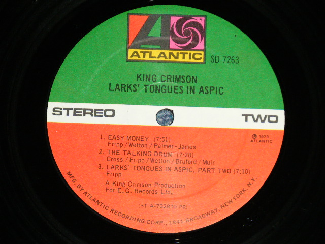 画像: KING CRIMSON -  LARK's TONGUES IN ASPIC (:Matrix #  A) ST-A-732809-Ｂ / B) ST-A-732810-Ｂ )(VG+++/Ex++ Looks:Ex+++ : EDSP ) / 1973 US ORIGINAL 1st Press "1841 BROADWAY Credit Label"  LABEL LP 