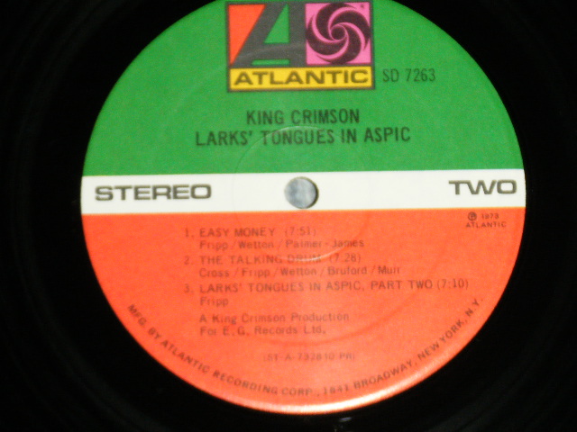 画像: KING CRIMSON -  LARK's TONGUES IN ASPIC (:Matrix #  A) ST-A-732809-DJ  PR  / B) ST-A-732810-DJ  PR )(Ex+/Ex+++) / 1973 US ORIGINAL "PROMO" 1st Press "1841 BROADWAY Credit Label"  LABEL LP 