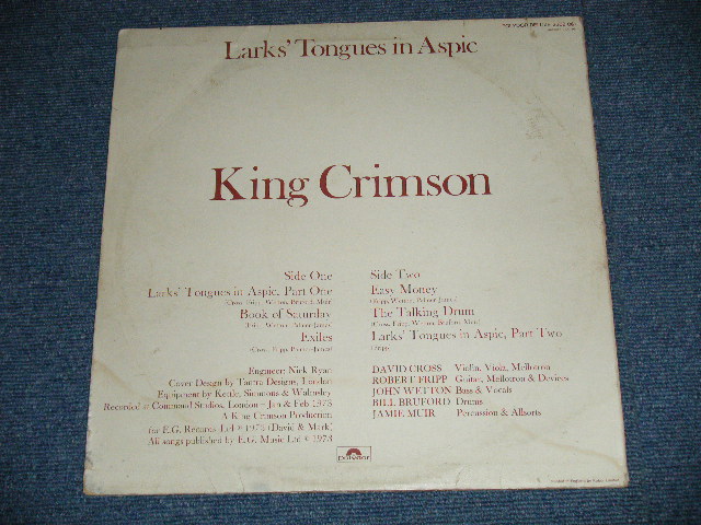 画像: KING CRIMSON -  LARK's TONGUES IN ASPIC ( VG++/Ex-  Looks:Ex++) /  UK ENGLAND REISSUE Used LP 