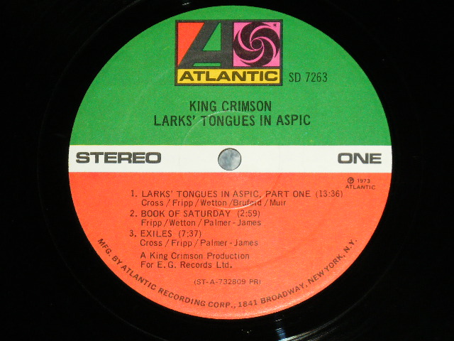 画像: KING CRIMSON -  LARK's TONGUES IN ASPIC (:Matrix #  A) ST-A-732809-DJ  PR  / B) ST-A-732810-DJ  PR )(Ex+/Ex+++) / 1973 US ORIGINAL "PROMO" 1st Press "1841 BROADWAY Credit Label"  LABEL LP 