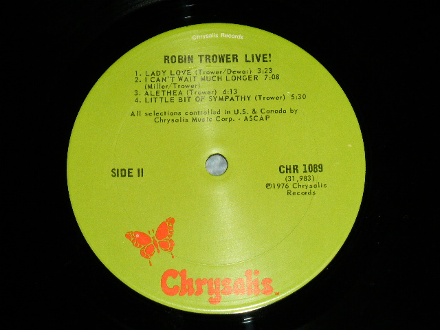 画像: ROBIN TROWER  - LIVE!  ( Ex++/Ex+++) /  1975 US AMERICA ORIGINAL "LIME GREEN Label" Used LP 