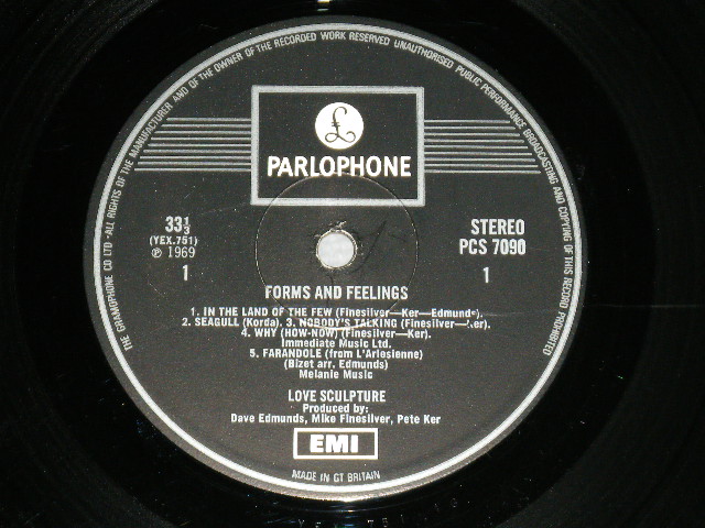 画像: LOVE SCULPTURE ( DAVE EDMUNDS ) - FORMS and FEELINGS ( Ex++/Ex++ Looks:Ex+ )  / 1970 UK ENGLAND 2nd Press Version "BLACK with WHITE 'EMI' & ' PARLOPHONE' Label" Used LP 