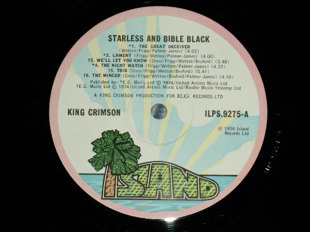 画像: KING CRIMSON  - STARLESS AND BIBLE BLACK ( Matrix No.A) ILPS 9275 A 2M/ B) ILPS 9275 B 3M )  ( Ex++/Ex+++,Ex++ B-2:SCRATCHE) / 1974 UK ENGLAND ORIGINAL "PINK RIM" Label Used LP 