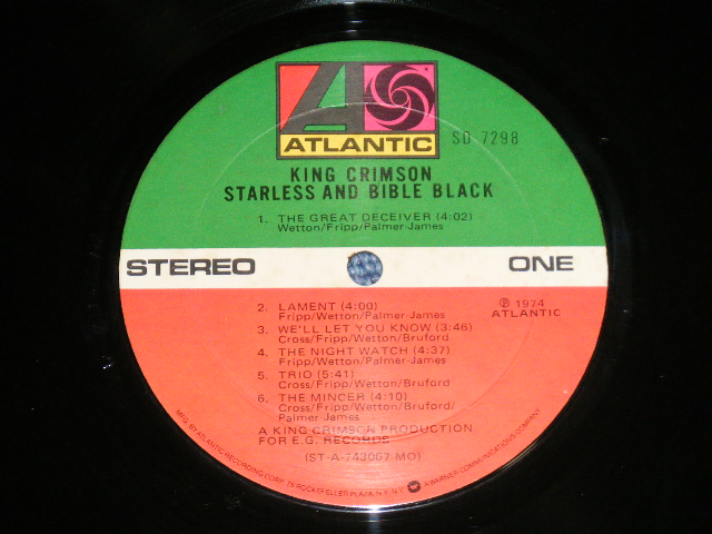 画像: KING CRIMSON  - STARLESS AND BIBLE BLACK ( Matrix No.A) STA-743067-AA △18867 (1)   / B)STA-743068-BB CHP △18867-x (1)  ) ( Non-GLOSSY Jacket ) ( Ex+/MINT- ) / 1974 US AMERICA ORIGINAL 1976 Version 2nd Press Small "75 ROCKFELLER" Label Used LP 