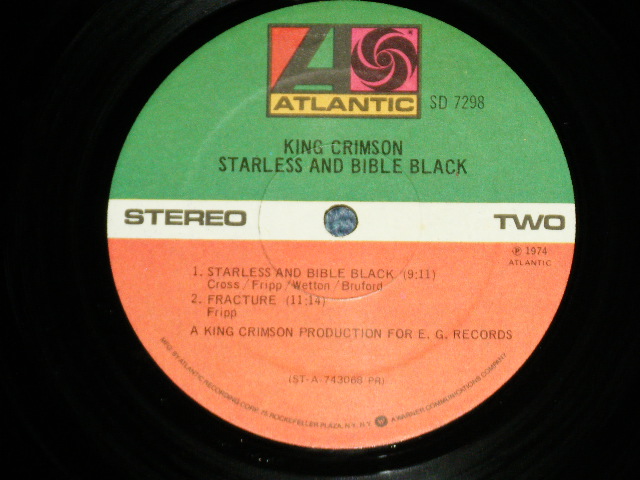 画像: KING CRIMSON - STARLESS AND BIBLE BLACK (Matrix#A)STA-743067-A PR  B)STA-743068-B AT GP CHP PR) (TEXTURED Un GLOSSY Jacket ) (Ex++/Ex+++ Looks:MINT-) /1974 US AMERICA ORIGINAL 1st Press Large "75 ROCKFELLER" Label Used LP 