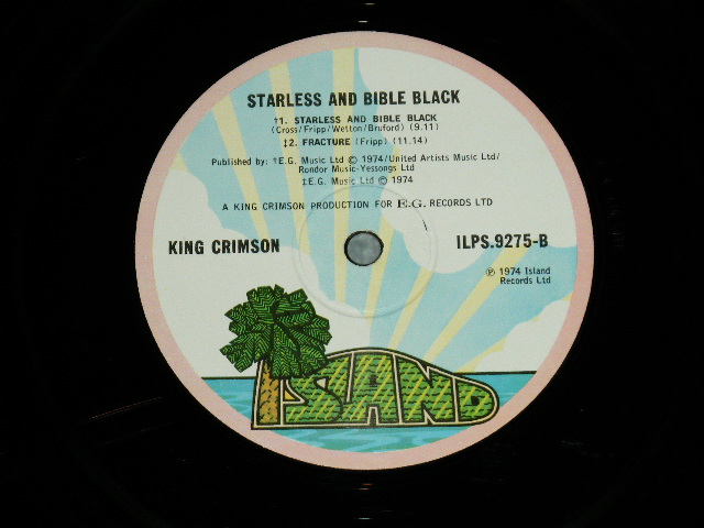 画像: KING CRIMSON  - STARLESS AND BIBLE BLACK ( Matrix No.A) ILPS 9275 A 2M/ B) ILPS 9275 B 3M )  ( Ex++/Ex+++,Ex++ B-2:SCRATCHE) / 1974 UK ENGLAND ORIGINAL "PINK RIM" Label Used LP 