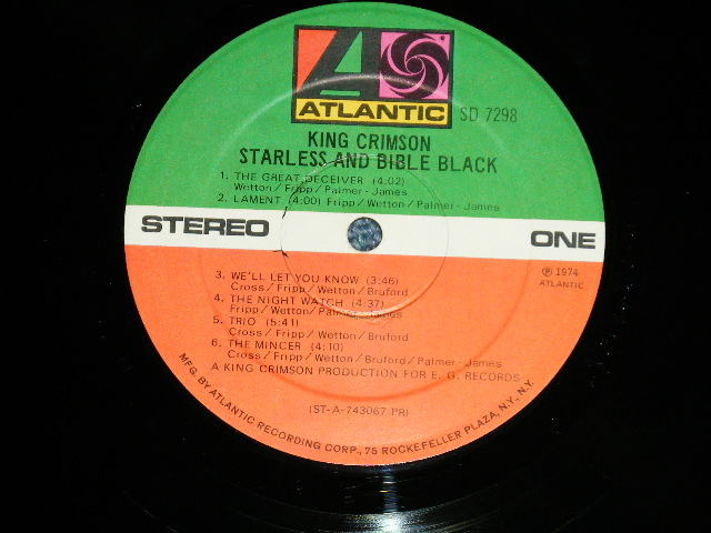 画像: KING CRIMSON - STARLESS AND BIBLE BLACK ( Matrix # ST-A-743067-A / ST-A-743068-B  CHP ) ( Non-GLOSSY Jacket  )  ( VG+++/Ex++ : EDSP )/ 1974 US AMERICA ORIGINAL "PROMO" STICKER "75 ROCKFELLER PLAZA" Label Used LP 