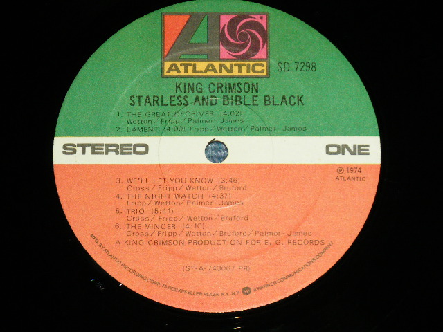画像: KING CRIMSON  - STARLESS AND BIBLE BLACK ( Matrix No.A) STA-743067-A / B)STA-743068-B CHP ) (  GLOSSY or COATING Jacket ) ( MINT-MINT- ) / 1974 US AMERICA ORIGINAL 1976 Version 2nd Press Small "75 ROCKFELLER" Label Used LP 