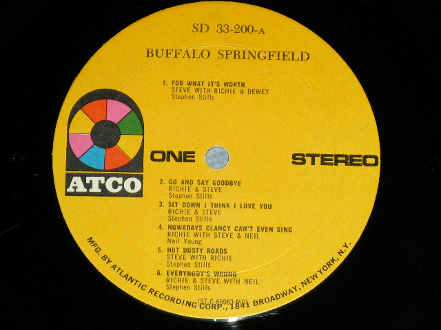 画像: BUFFALO SPRINGFIELD -  BUFFALO SPRINGFIELD  ( Matrix # A) A) ST-C-66983-AA △10277 /B) ST-C-66984-BM-RE △10277-x ) ( Ex++/Ex++ A-5 VG+++)  / 1967 US AMERICA ORIGINAL 1969 Version "YELLOW with '1841 BROADWAY Label" STEREO  Used LP 