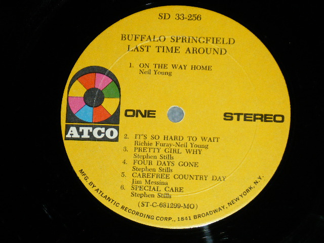 画像: BUFFALO SPRINGFIELD -  LAST TIME AROUND ( MATRIX # A)ST-C-68299-BB D-2 MR △12022/ B) ST-C-68300-BB  MR △12022 -x (1) D 1) ( Ex++/Ex+++ )  / 1968 US AMERICA 1969 Version 2nd Press "YELLOW Label" "1841 BROADWAY Label" STEREO Used LP