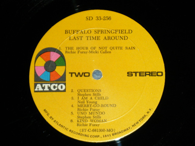 画像: BUFFALO SPRINGFIELD -  LAST TIME AROUND ( MATRIX # A)ST-C-68299-BB D-2 MR △12022/ B) ST-C-68300-BB MR  △12022 -x (2) D 1) ( Ex+++/Ex+ Tape on Cover  )   / 1968 US AMERICA 1969 Version 2nd Press "YELLOW Label" "1841 BROADWAY Label" STEREO Used LP