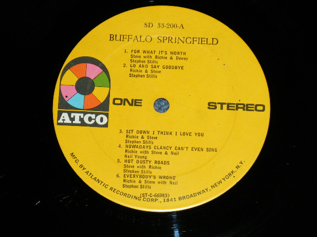 画像: BUFFALO SPRINGFIELD -  BUFFALO SPRINGFIELD  ( Matrix # A) A) ST-C-66983-2A CL/B) ST-C-66984-2B CL  ) ( VG++/Ex+++ Looks:Ex+ : TAPE SEAM,WOFC,WOBC)  / 1967 US AMERICA ORIGINAL 1969 Version "YELLOW with '1841 BROADWAY Label" STEREO  Used LP 