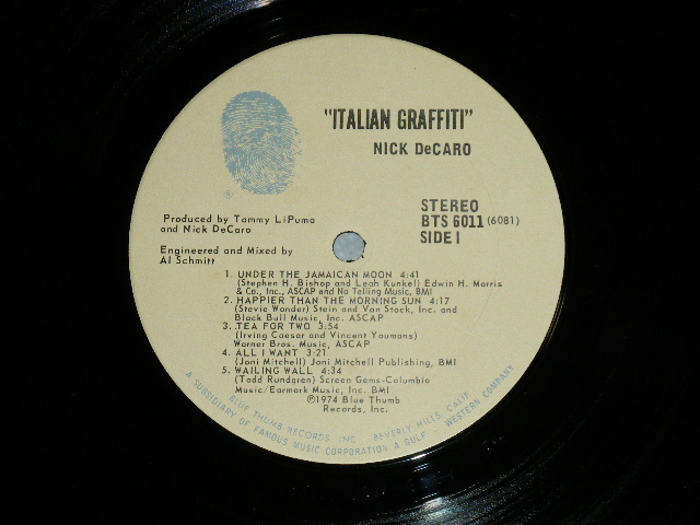 画像: NICK DECARO - ITALIAN GRAFFITI ( Ex+++/MINT-: Cut Corner ) / 1974 US AMERICA ORIGINAL Used LP 