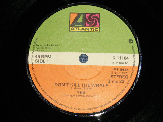 画像: YES - DON'T KILL THE WHALE : ABILENE ( Ex++/Ex+++)  / 1978 UK ENGLAND ORIGINAL  Used 7" Single with PICTURE SLEEVE