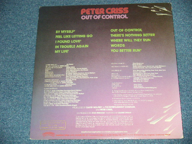 画像: PETER CRISS ( of  KISS ) - OUT OF CONTROL (  Ex++/MINT ) / 1980 US AMERICA ORIGINAL "PROMO"  Used  LP