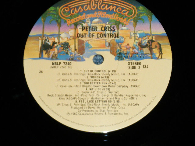 画像: PETER CRISS ( of  KISS ) - OUT OF CONTROL (  Ex++/MINT ) / 1980 US AMERICA ORIGINAL "PROMO"  Used  LP