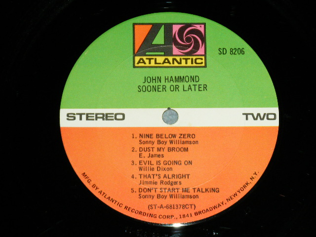 画像: JOHN HAMMOND - SOONER OR LATER ( Ex+/Ex+++ ;: BB )  / 1968 US AMERICA ORIGINAL  1st Press "GREEN & RED Label" "STEREO"  Used LP 