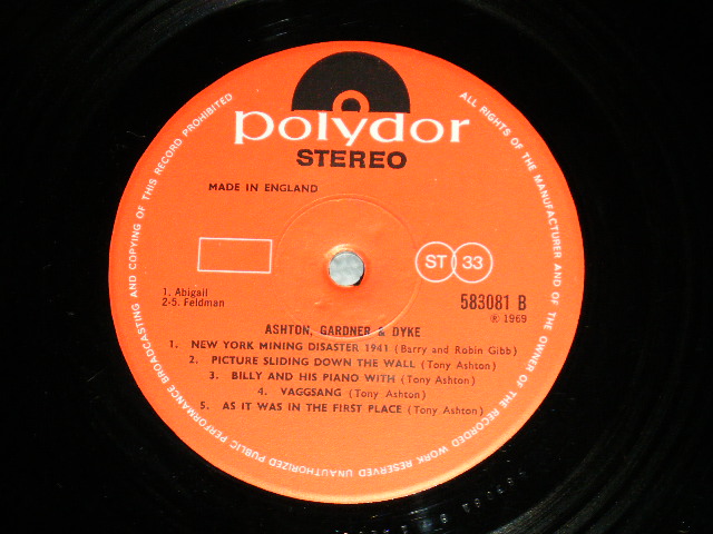 画像: ASHTON GARDNER and DYKE -  ASHTON GARDNER and DYKE ( Matrix # A-1 /B-1  ( Ex++/MINT-)  / 1969 UK ENGLAND ORIGINAL Used LP 