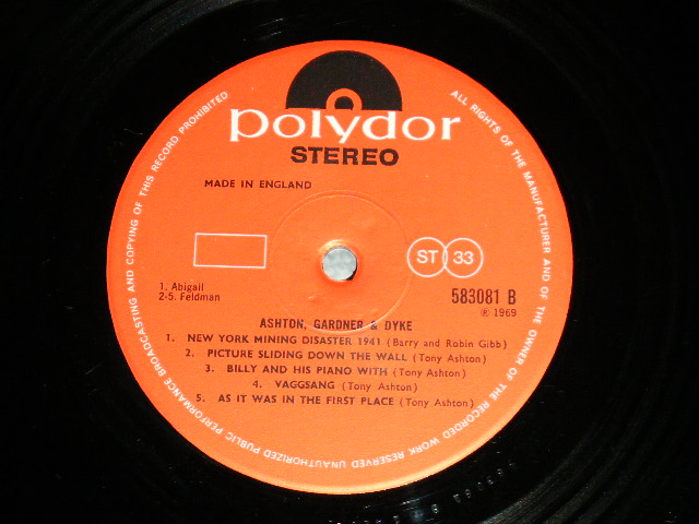 画像: ASHTON GARDNER and DYKE -  ASHTON GARDNER and DYKE ( Matrix # A-1 /B-1  ( Ex++/MINT-)  / 1969 UK ENGLAND ORIGINAL Used LP 
