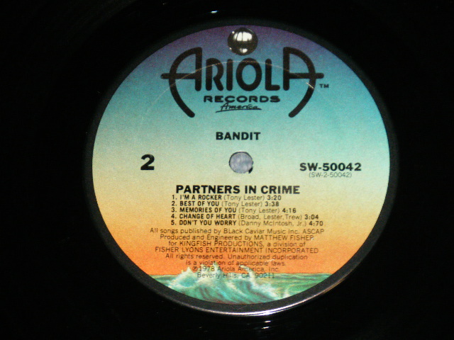 画像: BANDIT - PARTNERS IN CRIME   : With ORIGINAL INNER SLEEVE ( Ex+++/Ex++ : Cut Corner  ) / 1978 US AMERICA  ORIGINAL "PROMO" Used LP 