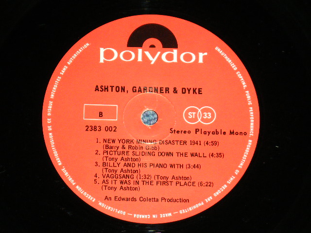 画像: ASHTON GARDNER and DYKE -  ASHTON GARDNER and DYKE  ( Ex+/Ex++ : B-2:Ex- Scratche )  / 1969 CANADA  ORIGINAL Used LP 