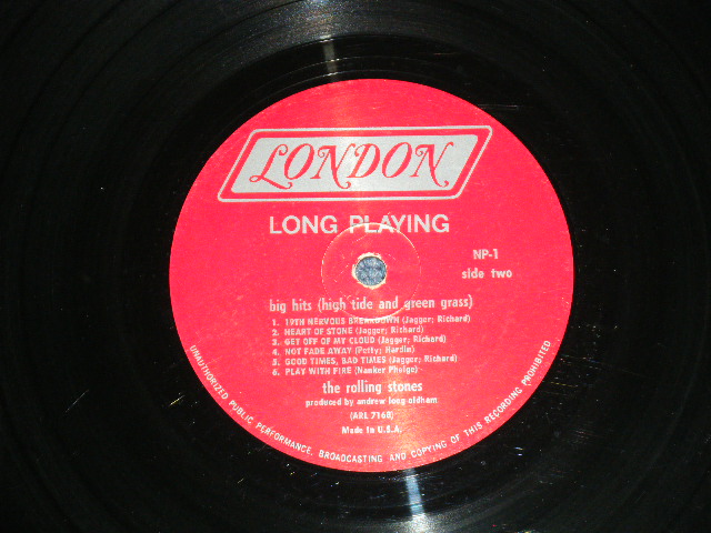 画像: The ROLLING STONES - BIG HITS ( HIGH TIDE AND GREEN GRASS ) ( MATRIX # A) ARL-7167-6  △8925   B) ARL-7168-8   △8925-x  ) (VG+++/ExLooks:Ex-: EDSP  ) / 1966 US AMERICA ORIGINAL "MONO NP-1 Credit at Front Bottom" "RED LABEL with Boxed LONDON Label"   MONO Used LP   
