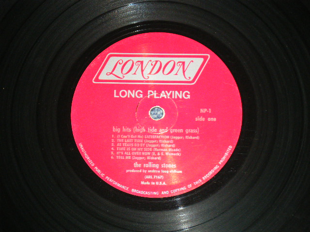 画像: The ROLLING STONES - BIG HITS ( HIGH TIDE AND GREEN GRASS ) ( MATRIX # A) ARL-7167-6  △8925   B) ARL-7168-8   △8925-x  ) (VG+++/ExLooks:Ex-: EDSP  ) / 1966 US AMERICA ORIGINAL "MONO NP-1 Credit at Front Bottom" "RED LABEL with Boxed LONDON Label"   MONO Used LP   