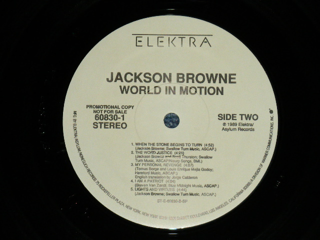画像: JACKSON BROWNE - WORLD IN MOTION  ( Ex+++/MINT- : Cutout) / 1989 US AMERICA ORIGINAL "BWHITE LABEL PROMO" Used  LP