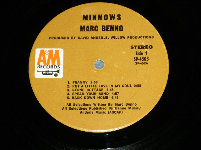 画像: MARC BENNO (with CLARENCE WHITE,JESSE ED DAVIS,JERRY McGEE,CARL RADLE,BOBBY WOMACK,RITA COOLIDGE,NICK DE CARO + More ） - MINNOWS ( Matrix #   A) SP-4505-P1 / B) SP-4506-P1  ) (Ex++/Ex++) / 1970  US AMERICA ORIGINAL "BROWN Label" Used LP