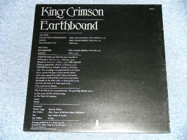 画像: KING CRIMSON  - EARTH BOUND ( Matrix No.A) A-1U/ B) B-1U )  ( MINT-/MINT- ) / 1972 UK ENGLAND ORIGINAL "PINK 'i' Label"  Used LP 