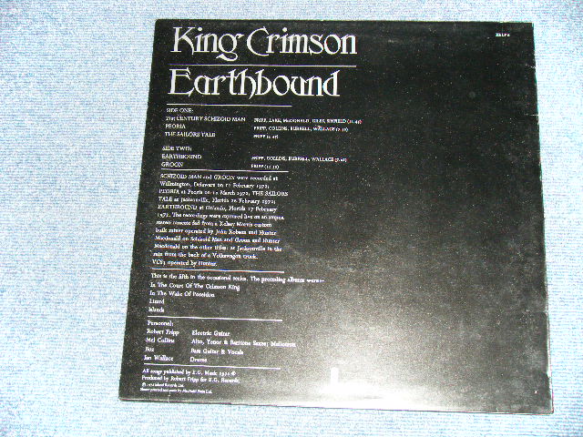 画像: KING CRIMSON  - EARTH BOUND ( Matrix No.A) A-2U/ B) B-1U )  ( Ex++/MINT- ) / 1972 UK ENGLAND ORIGINAL "PINK 'i' Label"  Used LP 