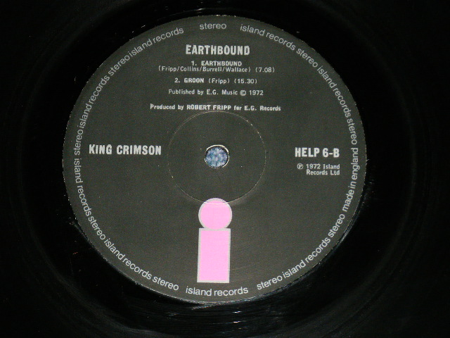 画像: KING CRIMSON  - EARTH BOUND ( Matrix No.A) A-2U/ B) B-1U )  ( Ex++/MINT- ) / 1972 UK ENGLAND ORIGINAL "PINK 'i' Label"  Used LP 