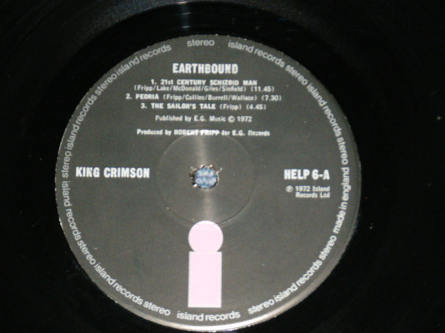 画像: KING CRIMSON  - EARTH BOUND ( Matrix No.A) A-2U/ B) B-1U )  ( Ex++/MINT- ) / 1972 UK ENGLAND ORIGINAL "PINK 'i' Label"  Used LP 