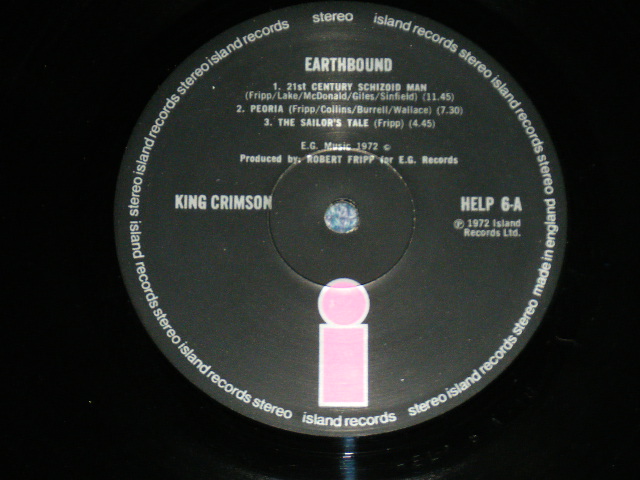 画像: KING CRIMSON  - EARTH BOUND ( Matrix No.A) A-1U/ B) B-1U )  ( MINT-/MINT- ) / 1972 UK ENGLAND ORIGINAL "PINK 'i' Label"  Used LP 