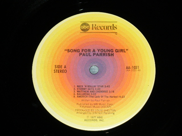 画像: PAUL PARRISH  - SONG FOR YOUNG GIRL  (  Ex+++-/MINT- Cut out ) / 1977 US AMERICA ORIGINAL Used LP 