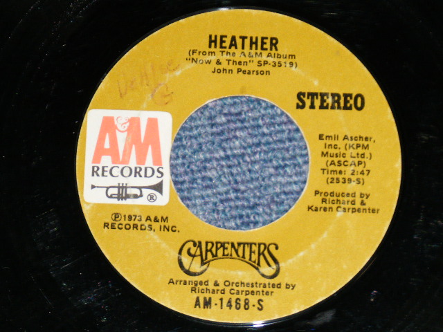 画像: CARPENTERS - TOP OF THE WORLD : HEATHER ( Ex/Ex++  : WOC ) / 1973 US AMERICA ORIGINAL "BROWN Label" "with PICTURE SLEEVE" Used 7" Single 