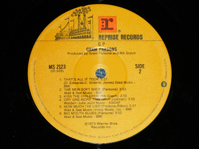 画像: GRAM PARSONS of THE BYRDS  -  GP (Matrix #    A) MS-1-2123  WW-2   B) MS-2-2123  WW-2 ) ( Ex-/Ex+++ Looks:Ex+++) / 1973 US AMERICA ORIGINAL "BROWN with ORANGE 'r' Label"  Used LP