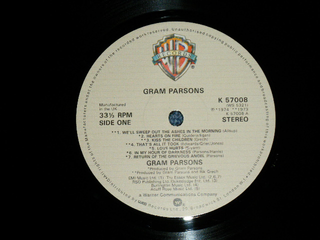 画像: GRAM PARSONS - GRAM PARSONS (Matrix #   A) A2  B) B2 )  ( MINT-/MINT ) /  1982 UK ENGLAND ORIGINAL Used LP 