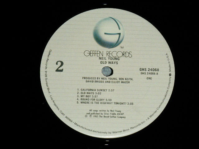 画像: NEIL YOUNG - OLD WAYS (Matrix #    A) GHS24068 A-1A G    B) GHS24068 B-1A G ) ( Ex++/MINT- A-5:Ex++) / 1985 US AMERICA ORIGINAL  1st Press "WHITE LABEL with HORIZONTAL PINSTRIPS" Used LP 