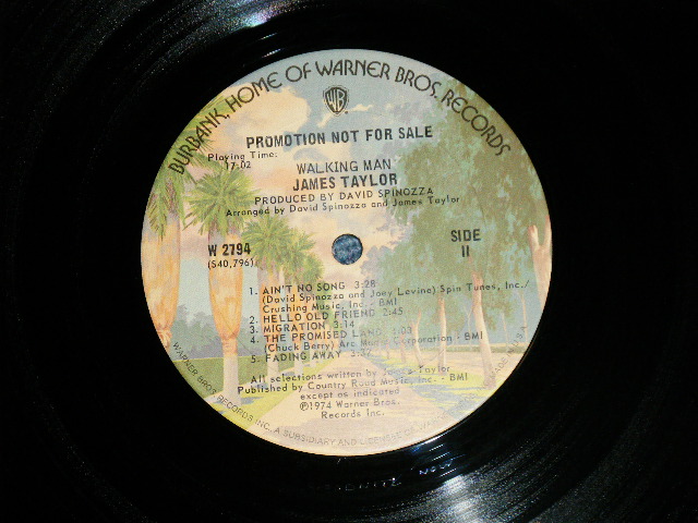 画像: JAMES TAYLOR - WALKING MAN  (Matrix A) W2794-40795-1A MCR    B) W2794-40796-1A MCR ) ( Ex++/Ex+++ Looks:MINT-) / 1974 US AMERICA ORIGINAL "PROMOl" Used  LP