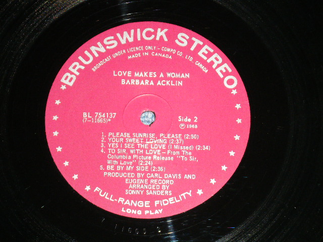 画像: BARBARA ACKLIN - LOVE MAKES A WOMAN  ( Ex+/Ex+++) / 1968  CANADA ORIGINAL Used  LP