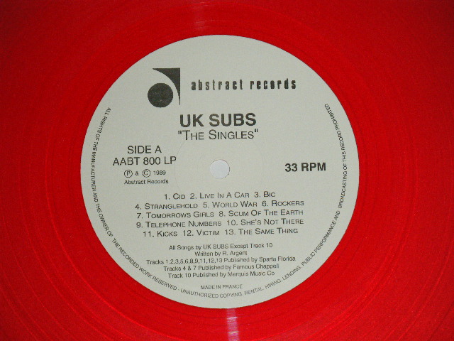 画像: UK SUBS - THE SINGLES 1978-1982 ( MINT-/MINT ) /  1989 UK ENGLAND FRANCE Press  ORIGINAL "RED WAX Vinyl" Used  LP