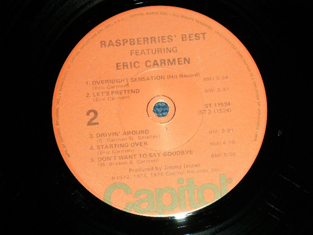 画像: RASPBERRIES ( w/ ERIC CARMEN ) -  BEST: With Custom Inner Sleeve (Ex+++/MINT- ) / 1976  US AMERICA ORIGINAL  "ORANGE with OLIVE GREEN 'CAPITOL' at Bottom  LABEL" Used LP  