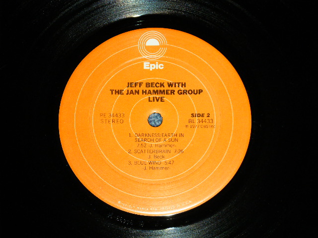 画像: JEFF BECK with JAN HAMMER GROUP -  LIVE  (Matrix #  A) AL-34433-1F    B) BL-34433-1F)  (Ex+++/MINT-)  / 1977 US AMERICA ORIGINAL 1st Press "ORANGE Label" Used LP 