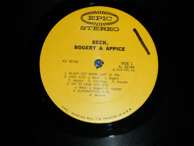 画像: Jeff  BECK Tim BOGERT & Carmine APPICE -  BECK BOGERT & APPICE (Matrix #      A) AL-32140-1A STERLING    B) BL-32140-1A STERLING)  (Ex++/Ex+++)  / 1973 US AMERICA ORIGINAL 1st Press "YELLOW Label" Used LP 