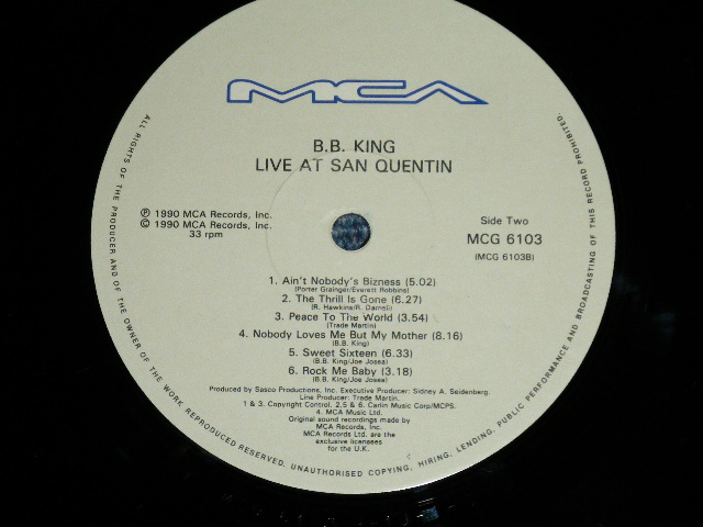 画像: B.B.KING B.B. KING - LIVE AT SANQUENTIN  ( MINT-/MINT- )  / 1990 US AMERICA ORIGINAL Used LP 