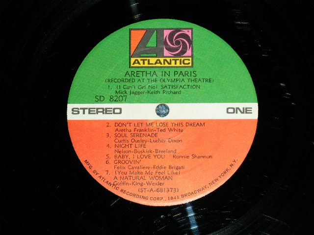 画像: ARETHA FRANKLIN - ARETHA IN PARIS  (MATRIX # A)ST-A-681373-B/B)ST-A-681374-B  ) ( Ex/Ex Looks:Ex- : EDSP)  / 1968 US AMERICA 1st pres  "RED & Green Label" "1841 BROADWAY Label" Used LP  