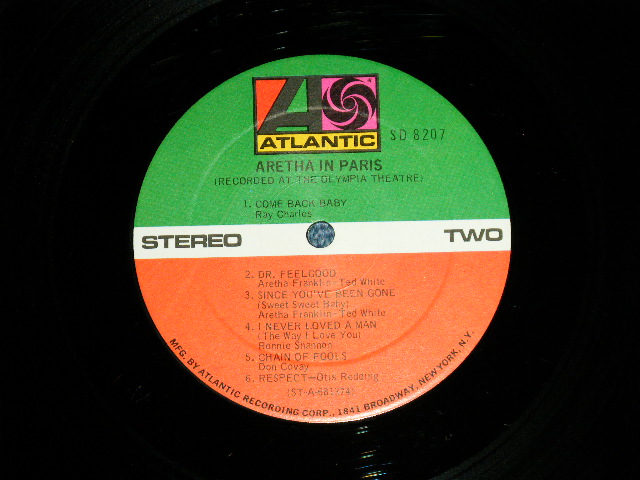 画像: ARETHA FRANKLIN - ARETHA IN PARIS  (MATRIX #   HAND WRITING  STYLE )   A)ST-A-681373-B  B)ST-A-681374-B  ) ( Ex+/Ex+++ ; BB )  / 1968 US AMERICA 1st press "RED & Green Label" "1841 BROADWAY Label" Used LP  