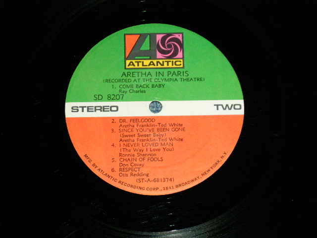 画像: ARETHA FRANKLIN - ARETHA IN PARIS  (MATRIX # A)ST-A-681373-B/B)ST-A-681374-B  ) ( Ex/Ex Looks:Ex- : EDSP)  / 1968 US AMERICA 1st pres  "RED & Green Label" "1841 BROADWAY Label" Used LP  