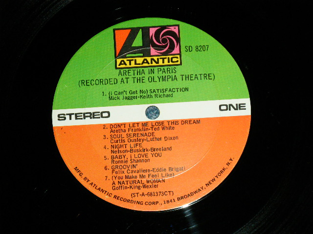 画像: ARETHA FRANKLIN - ARETHA IN PARIS  (MATRIX # ( TYPING STYLE )   A)ST-A-681373-1A  B)ST-A-681374-1B) ( E+/Ex+ : EDSP  )  / 1968 US AMERICA 1st press "RED & Green Label" "1841 BROADWAY Label" Used LP  